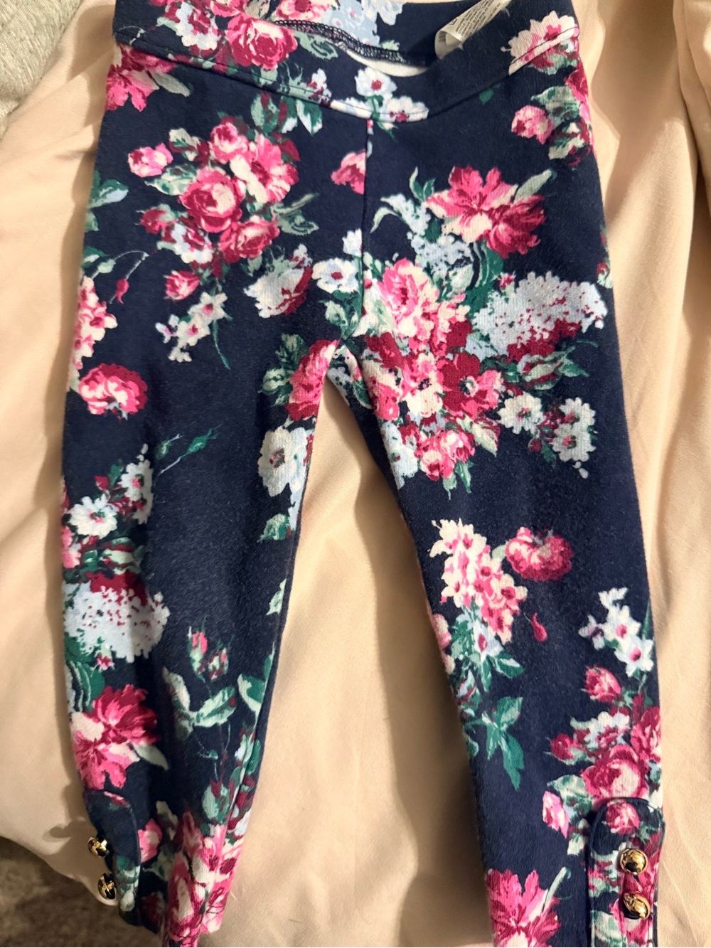 Janie and Jack Navy Leggings with Pink Floral Print